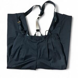 Trafalgar Company Black Pleated Trousers Attached Suspenders Mens Formal  Pants